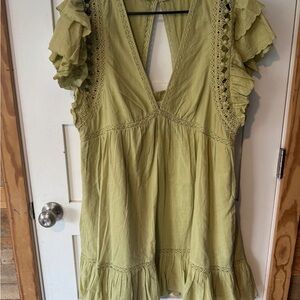 Anthropologie Olive Ruffle Sleeve Blouse